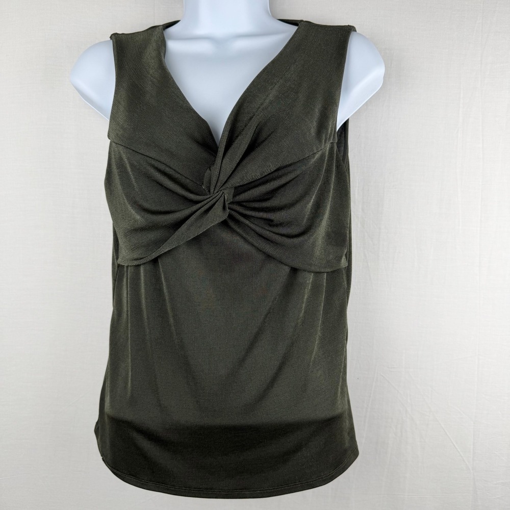 Green Envelope Los Angeles Olive Green Twist Front Sleeveless V-Neck Top Medium